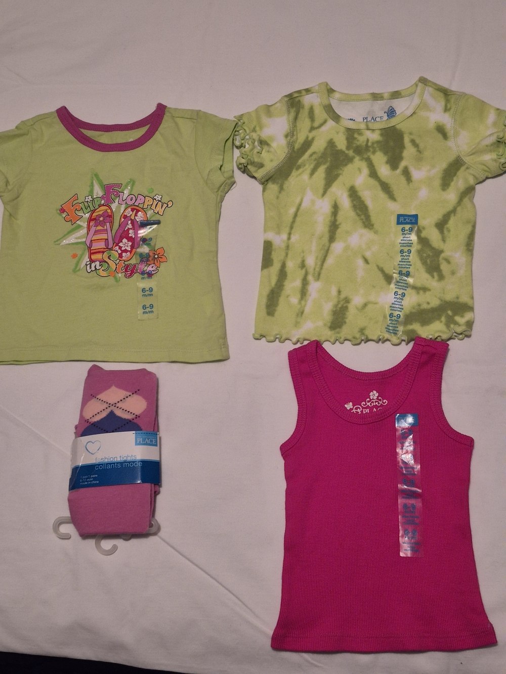 The Children's Place Lime Green Tie-Dye & Bright Pink Tank Top Set